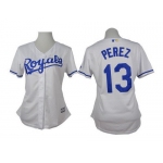 Women's Kansas City Royals #13 Salvador Perez White Jersey