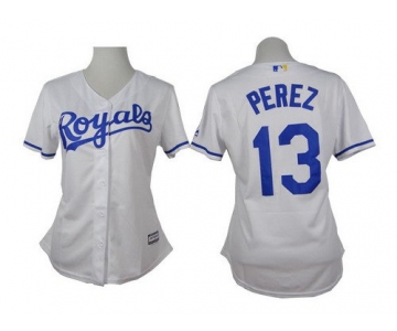 Women's Kansas City Royals #13 Salvador Perez White Jersey