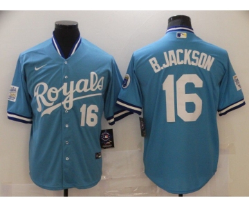 Men Kansas City Royals 16 B.Jackson Light blue Game 2021 Nike MLB Jersey