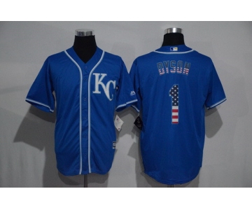 Men's Kansas City Royals #1 Jarrod Dyson KC Navy Blue USA Flag Fashion Stitched MLB Jersey