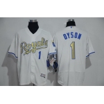 Men's Kansas City Royals #1 Jarrod Dyson Majestic White World Series Champions Gold Program FlexBase Player Jersey