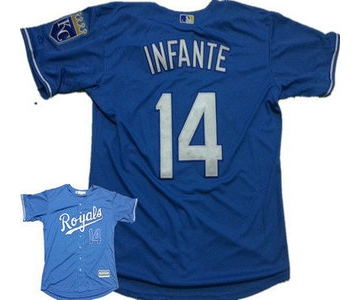 Men's Kansas City Royals #14 Omar Infante Alternate Light Blue MLB Cool Base Jersey