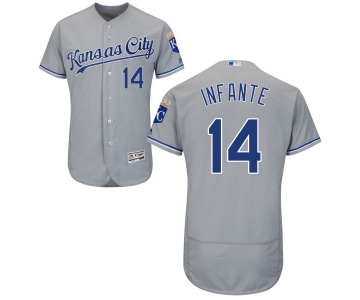Men's Kansas City Royals #14 Omar Infante Gray Road 2016 Flexbase Majestic Baseball Jersey