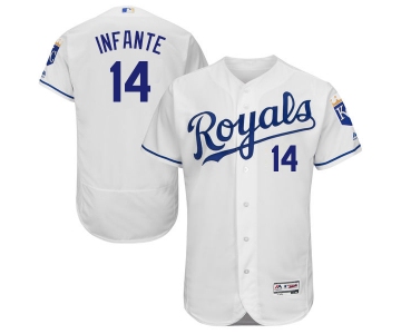 Men's Kansas City Royals #14 Omar Infante White Home 2016 Flexbase Majestic Baseball Jersey