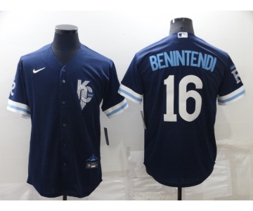 Men's Kansas City Royals #16 Andrew Benintendi 2022 Navy Blue City Connect Cool Base Stitched Jersey