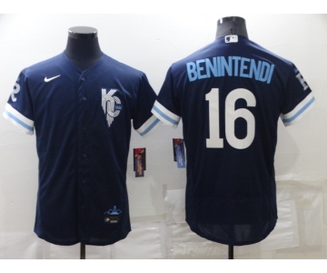 Men's Kansas City Royals #16 Andrew Benintendi 2022 Navy Blue City Connect Flex Base Stitched Jersey