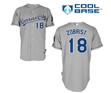 Men's Kansas City Royals #18 Ben Zobrist Away Gray KC MLB Cool Base Jersey