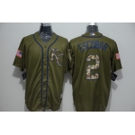 Men's Kansas City Royals #2 Alcides Escobar Green Salute to Service Majestic Baseball Jersey