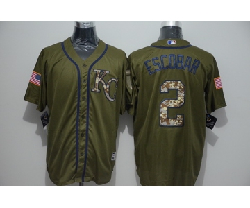 Men's Kansas City Royals #2 Alcides Escobar Green Salute to Service Majestic Baseball Jersey