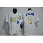 Men's Kansas City Royals #2 Alcides Escobar White World Series Champions Gold Program FlexBase Player Jersey