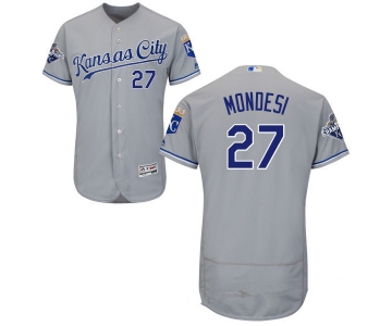 Men's Kansas City Royals #27 Raul A. Mondesi Gray Road Stitched MLB 2016 Majestic Flex Base Jersey with 2015 World Series Champions Patch