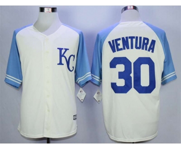 Men's Kansas City Royals #30 Yordano Ventura Cream New Cool Base Jersey