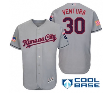 Men's Kansas City Royals #30 Yordano Ventura Gray Stars & Stripes Fashion Independence Day Stitched MLB Majestic Cool Base Jersey