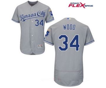 Men's Kansas City Royals #34 Travis Wood Gray Road Stitched MLB Majestic Flex Base Jersey