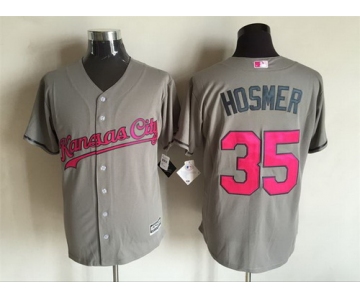 Men's Kansas City Royals #35 Eric Hosmer Gray With Pink 2016 Mother's Day Baseball Cool Base Jersey