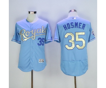 Men's Kansas City Royals #35 Eric Hosmer Light Blue 2015 World Series Champions Gold Program FlexBase Jersey
