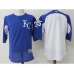 Men's Kansas City Royals #35 Eric Hosmer Royal Blue White Collection On-Field 34-Sleeve Stitched MLB Majestic Batting Practice Jersey