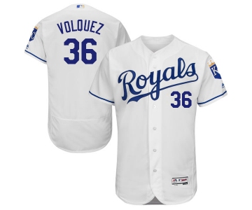 Men's Kansas City Royals #36 Edinson Volquez Majestic White 2016 Flexbase Authentic Collection Jersey