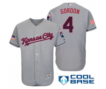 Men's Kansas City Royals #4 Alex Gordon Gray Stars & Stripes Fashion Independence Day Stitched MLB Majestic Cool Base Jersey