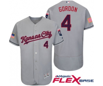 Men's Kansas City Royals #4 Alex Gordon Gray Stars & Stripes Fashion Independence Day Stitched MLB Majestic Flex Base Jersey