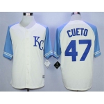 Men's Kansas City Royals #47 Johnny Cueto Cream New Cool Base Jersey