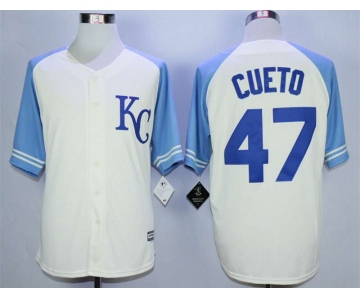 Men's Kansas City Royals #47 Johnny Cueto Cream New Cool Base Jersey