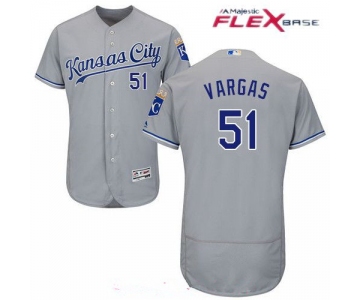 Men's Kansas City Royals #51 Jason Vargas Gray Road Stitched MLB Majestic Flex Base Jersey