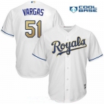 Men's Kansas City Royals #51 Jason Vargas White 2017 Gold Home Stitched MLB Majestic Cool Base Jersey