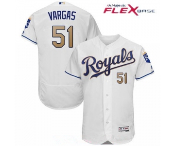 Men's Kansas City Royals #51 Jason Vargas White 2017 Gold Home Stitched MLB Majestic Flex Base Jersey