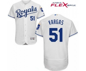 Men's Kansas City Royals #51 Jason Vargas White Home Stitched MLB Majestic Flex Base Jersey