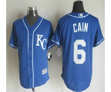 Men's Kansas City Royals #6 Lorenzo Cain Alternate Blue KC 2015 MLB Cool Base Jersey