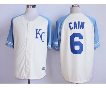 Men's Kansas City Royals #6-Lorenzo-Cain-Cream-New-Cool-Base-Jersey