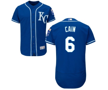 Men's Kansas City Royals #6 Lorenzo Cain Navy Blue KC 2016 Flexbase Majestic Baseball Jersey