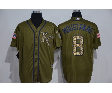 Men's Kansas City Royals #8 Mike Moustakas Green Salute to Service Majestic Baseball Jersey