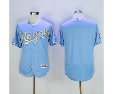 Men's Kansas City Royals Blank Light Blue 2015 World Series Champions Gold Program FlexBase Jersey