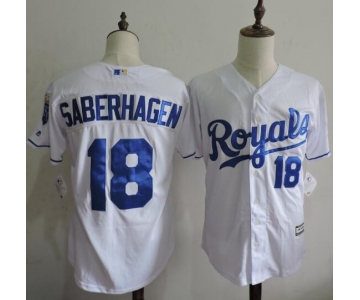 Men's Kansas City Royals Coach #18 Bret Saberhagen Retired White Cool Base Baseball Jersey