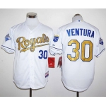 Royals #30 Yordano Ventura White 2015 World Series Champions Gold Program Stitched MLB Jersey