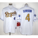 Royals #4 Alex Gordon White 2015 World Series Champions Gold Program Stitched MLB Jersey