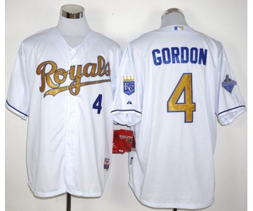 Royals #4 Alex Gordon White 2015 World Series Champions Gold Program Stitched MLB Jersey