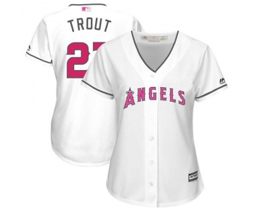 Angels #27 Mike Trout White Mother's Day Cool Base Women's Stitched Baseball Jersey