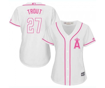 Angels #27 Mike Trout White Pink Fashion Women's Stitched Baseball Jersey