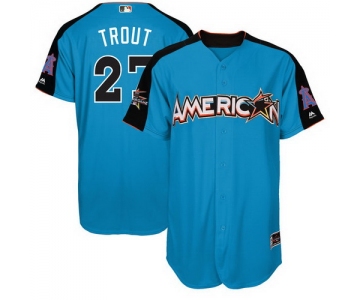 Men's American League Los Angeles Angels Of Anaheim #27 Mike Trout Majestic Blue 2017 MLB All-Star Game Authentic Home Run Derby Jersey