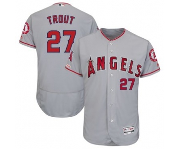 Men's LA Angels of Anaheim 27 Mike Trout Gray 150th Patch Flexbase Jersey