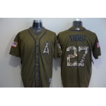 Men's LA Angels of Anaheim #27 Mike Trout Green Salute to Service Majestic Baseball Jersey
