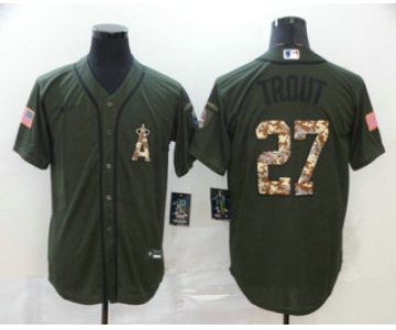 Men's Los Angeles Angels #27 Mike Trout Green Salute To Service Stitched MLB Cool Base Nike Jersey