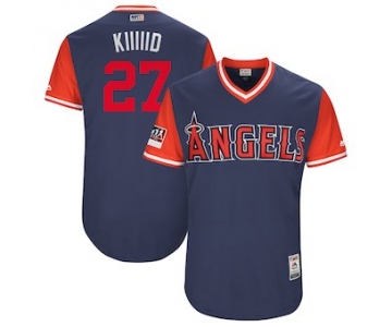 Men's Los Angeles Angels 27 Mike Trout Kiiiiid Majestic Navy 2018 Players' Weekend Authentic Jersey