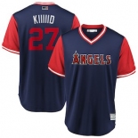 Men's Los Angeles Angels 27 Mike Trout Kiiiiid Majestic Navy 2018 Players' Weekend Cool Base Jersey