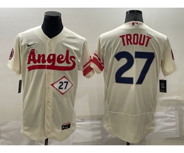 Men's Los Angeles Angels #27 Mike Trout Number Cream 2022 City Connect Flex Base Stitched Jersey