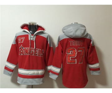 Men's Los Angeles Angels #27 Mike Trout Red Ageless Must-Have Lace-Up Pullover Hoodie
