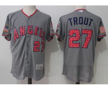 Men's Los Angeles Angels Of Anaheim #27 Mike Trout Gray 2017 Stars & Stripes Stitched MLB Majestic Flex Base Jersey